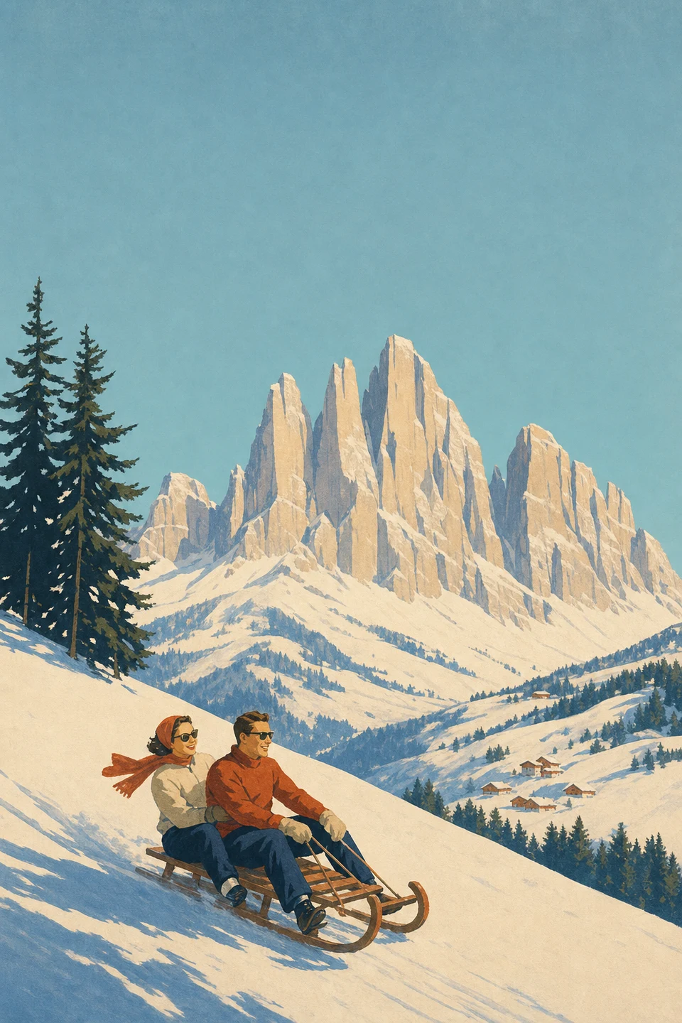 Graphic winter landscape of Cortina and the Dolomites
